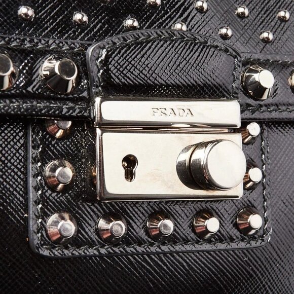 Prada Black Vernice Leather Studded Crossbody Bag - Picture 4 of 12